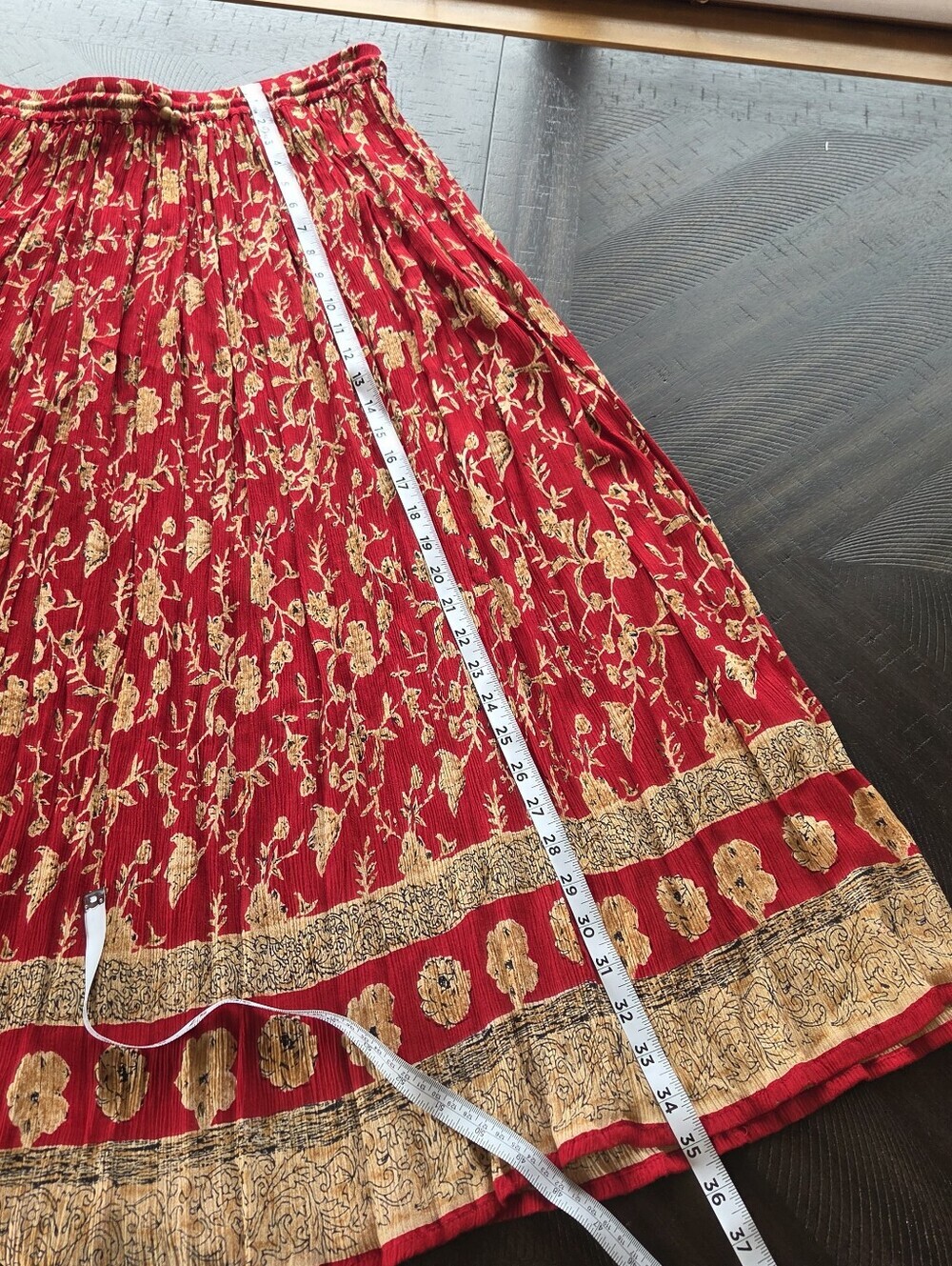 Vintage Liz Baker Red Floral Crinkle Broomstick Skirt 1X Plus Size Cottagecore - Picture 10 of 11